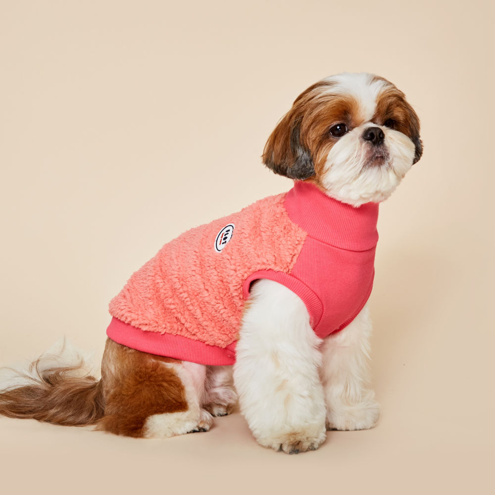 플로트 플러피후리스 하프넥민소매 강아지옷 핑크