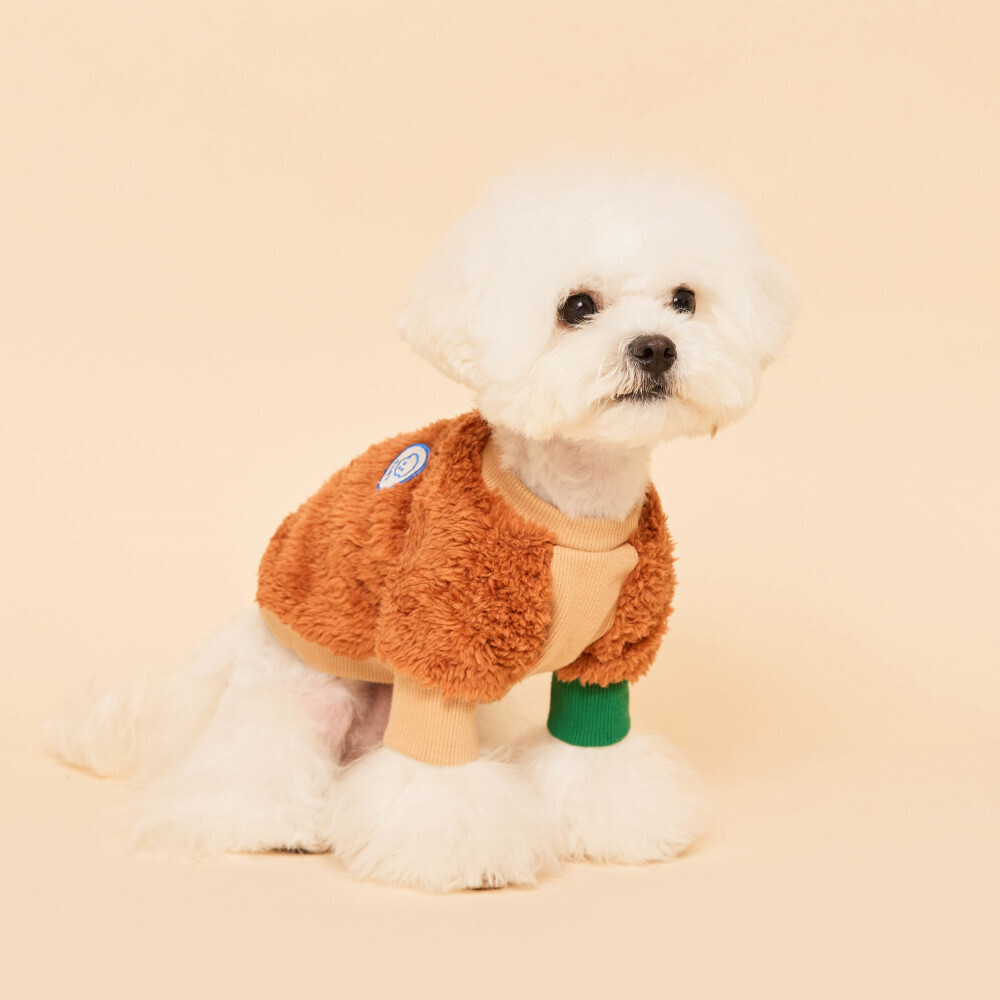 [무료배송] 플로트 플러피후리스 콤비 맨투맨 브라운 강아지옷