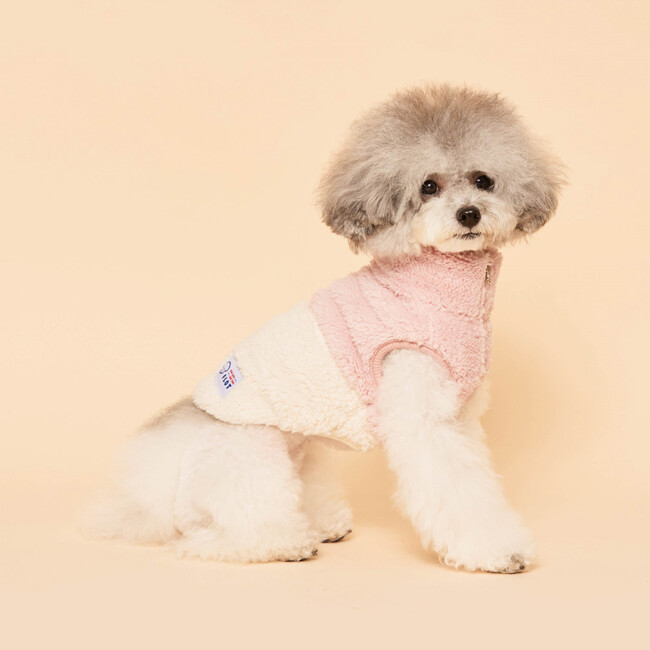 플로트 플러피후리스 민소매 콤비 집업 핑크 강아지옷